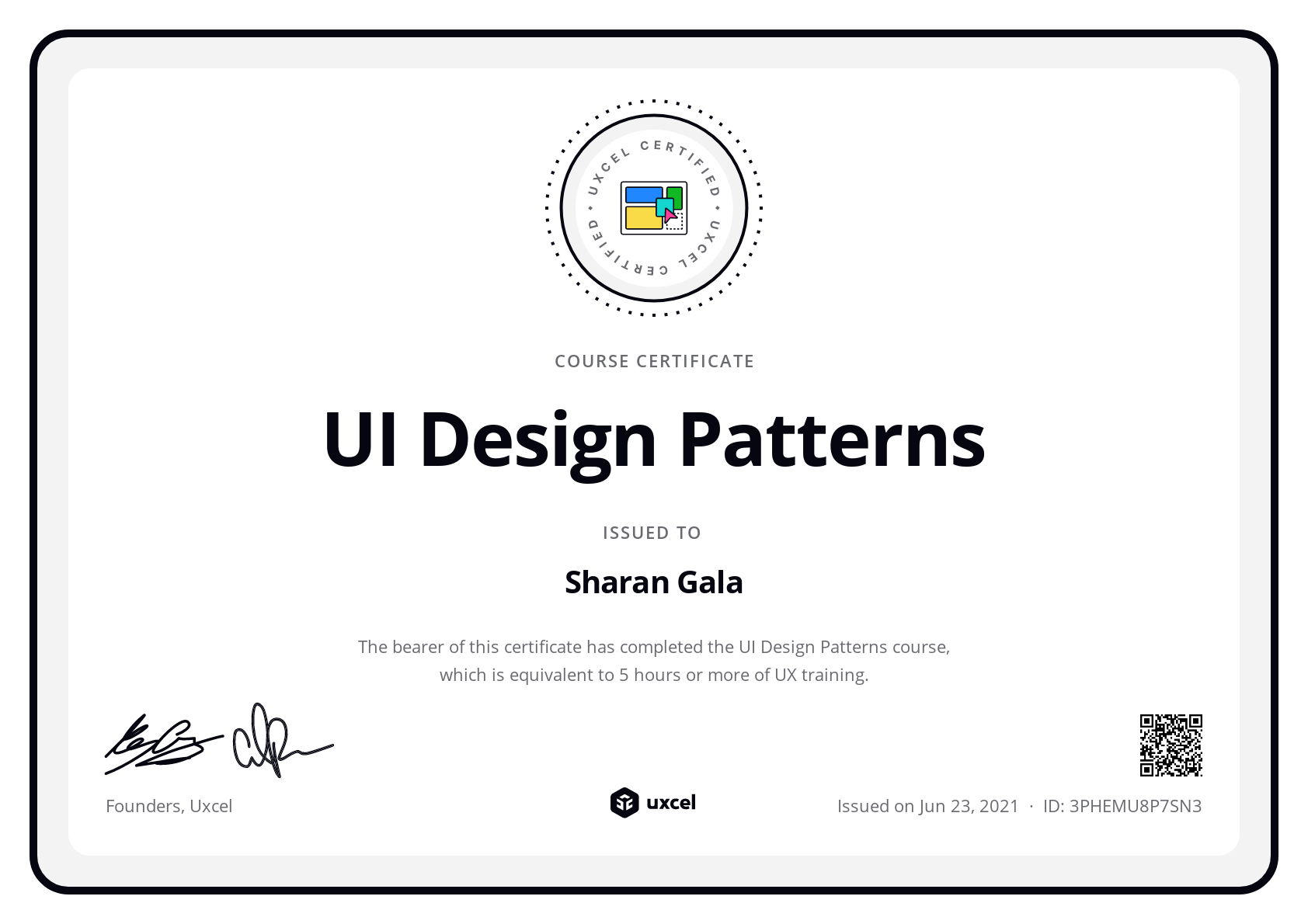 Sharan Gala's certificate